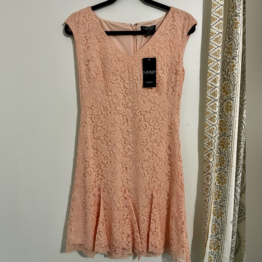 Ralph Lauren Lace Fit & Flare Pink Dress | Size 4 | NWT